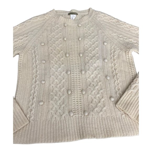 J. Crew Women's Small Lambswool Popcorn Pom Cable-knit Fisherman Sweater HTF - Picture 13 of 16
